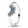 Celestial moon sterling silver ring with night blue crystal and clear cubic zirconia 192675C01-52