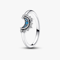 Celestial moon sterling silver ring with night blue crystal and clear cubic zirconia 192675C01-58 (High Resolution)