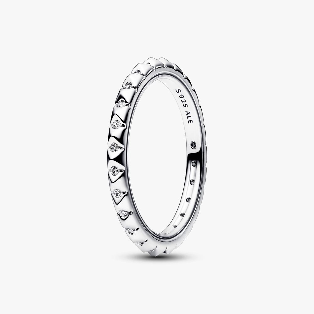 Sterling silver pyramid studded ring with clear cubic zirconia 192800C01-50 (High Resolution)