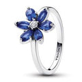 Herbarium cluster sterling silver ring with princess blue crystal and clear cubic zirconia 193000C01-54