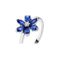 Herbarium cluster sterling silver ring with princess blue crystal and clear cubic zirconia 193000C01-54 (High Resolution)