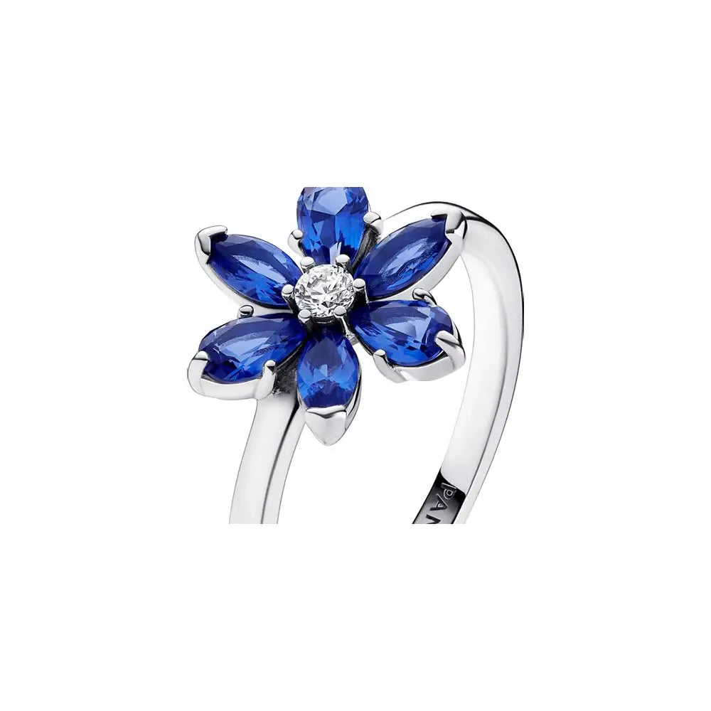 Herbarium cluster sterling silver ring with princess blue crystal and clear cubic zirconia 193000C01-54 (High Resolution)
