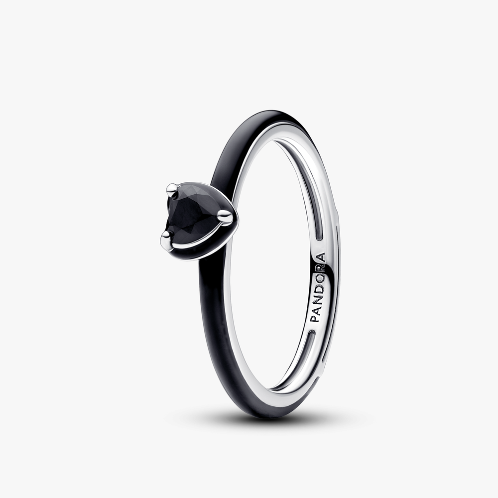 Heart sterling silver ring with black cr 193088C01-60 (High Resolution)