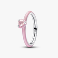 Heart sterling silver ring with orchid pink crystal and glittery pink enamel 193088C02-54 (High Resolution)