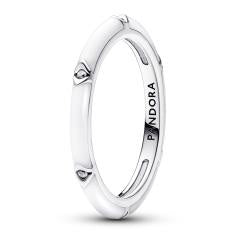 Sterling silver ring with clear cubic zirconia and white enamel 193089C01-54