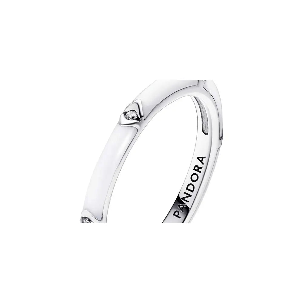 Sterling silver ring with clear cubic zirconia and white enamel 193089C01-54 (High Resolution)