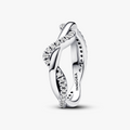 Double wave sterling silver ring with clear cubic (High Resolution)