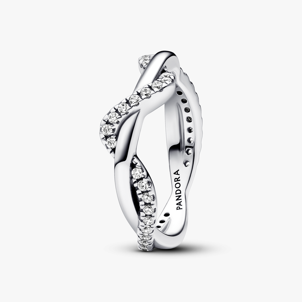 Double wave sterling silver ring with clear cubic zirconia 193098C01-54 (High Resolution)