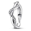 Double wave sterling silver ring with clear cubic