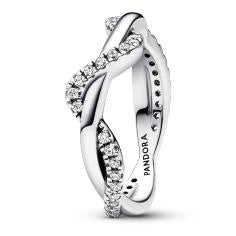 Double wave sterling silver ring with clear cubic
