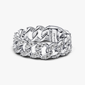 Cuban chain sterling silver ring with clear cubic zirconia 193557C01-56 (High Resolution)