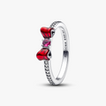 Disney Snow White bow sterling silver ring with fuchsia rose crystal, clear cubic zirconia and red enamel 193652C01-52 (High Resolution)