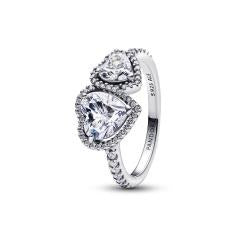 Hearts sterling silver ring with clear cubic zirconia 193659C01-52