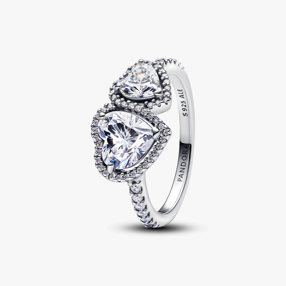 Hearts sterling silver ring with clear cubic zirconia 193659C01-52 (High Resolution)