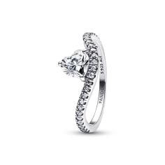 Wave heart sterling silver ring with cle 193661C01-60