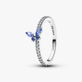 Butterfly sterling silver ring with cornflower blue crystal and clear cubic zirconia 194269C01-48 (High Resolution)