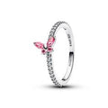 Butterfly sterling silver ring with fancy pink and clear cubic zirconia 194269C02-48