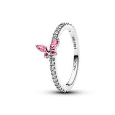Butterfly sterling silver ring with fancy pink and clear cubic zirconia 194269C02-58