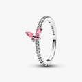 Butterfly sterling silver ring with fancy pink and clear cubic zirconia 194269C02-54 (High Resolution)