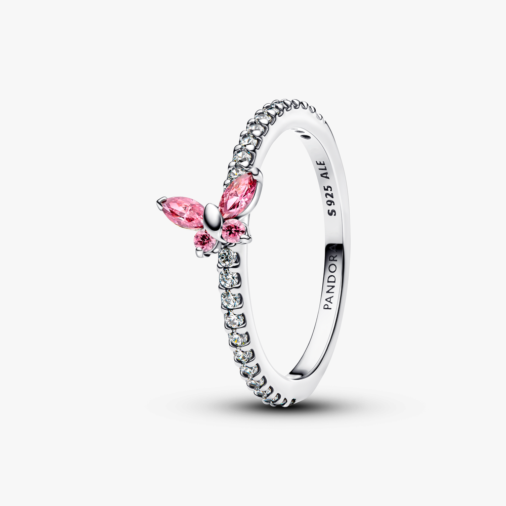 Butterfly sterling silver ring with fancy pink and 194269C02-60 (High Resolution)