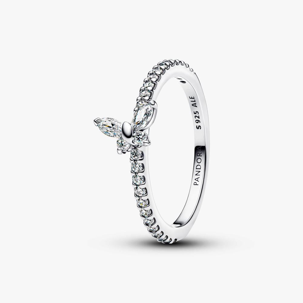 Butterfly sterling silver ring with clear cubic zirconia 194269C03-56 (High Resolution)