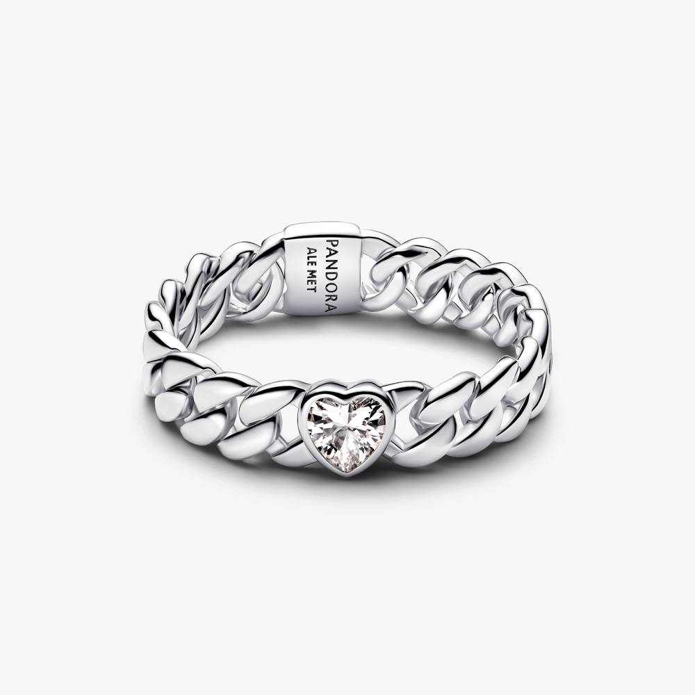 Heart Cuban Chain Ring Silver (High Resolution)