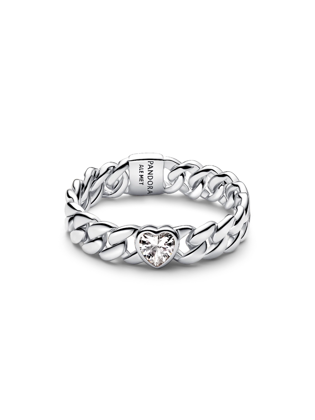 Heart Cuban Chain Ring Silver