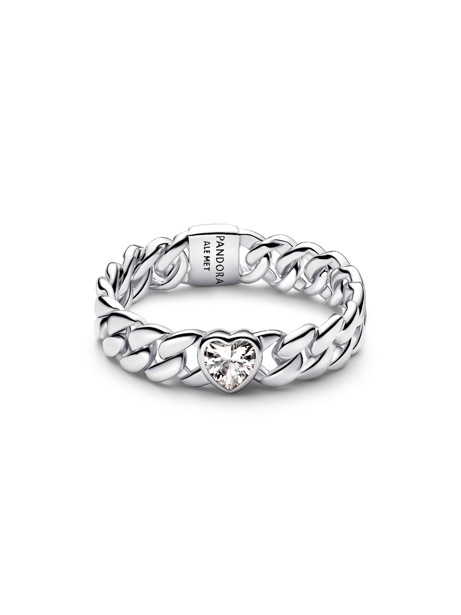 Heart Cuban Chain Ring Silver