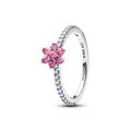 Flower sterling silver ring with fancy pink and cl 194499C02