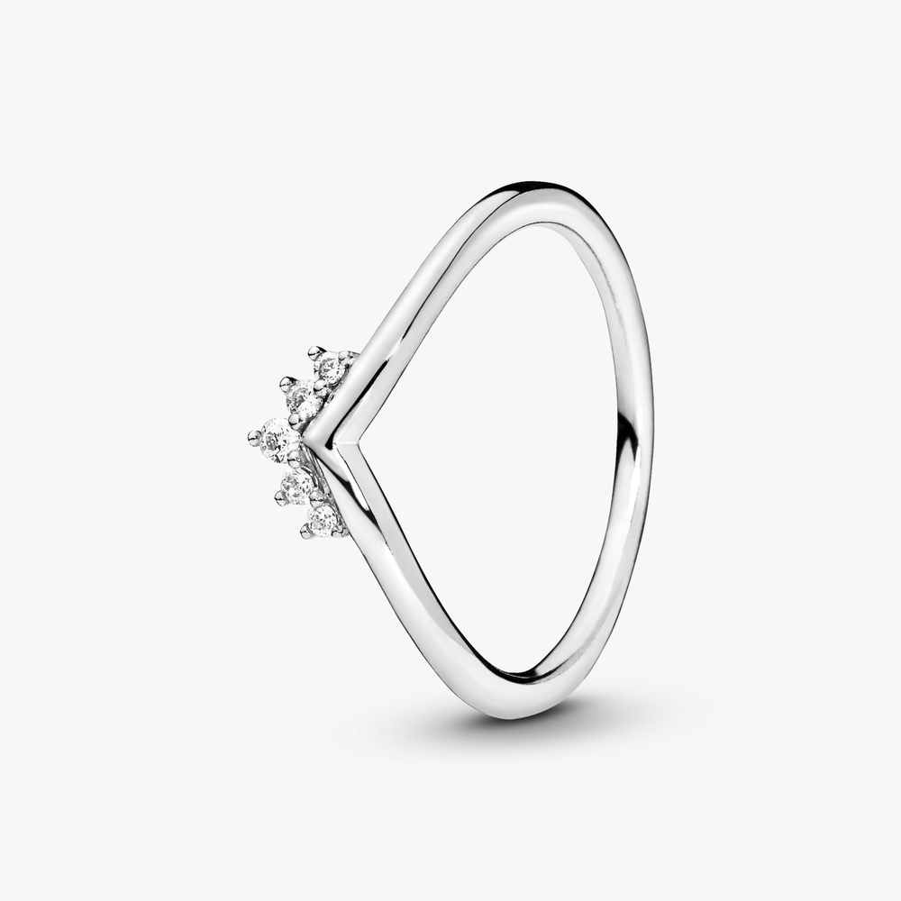 Tiara Wishbone Silver Ring w Clear CZ 198282CZ-52 (High Resolution)
