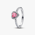 Heart sterling silver ring with fancy pink and clear cubic zirconia 198421C03-58 (High Resolution)