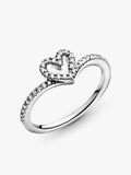Sparkling Wishbone Heart Silver Ring w C 199302C01-56