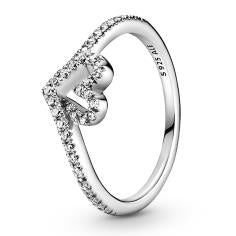 Sparkling Wishbone Heart Silver Ring w C 199302C01-50