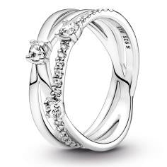 Triple band sterling silver ring with clear cubic zirconia 199400C01-54