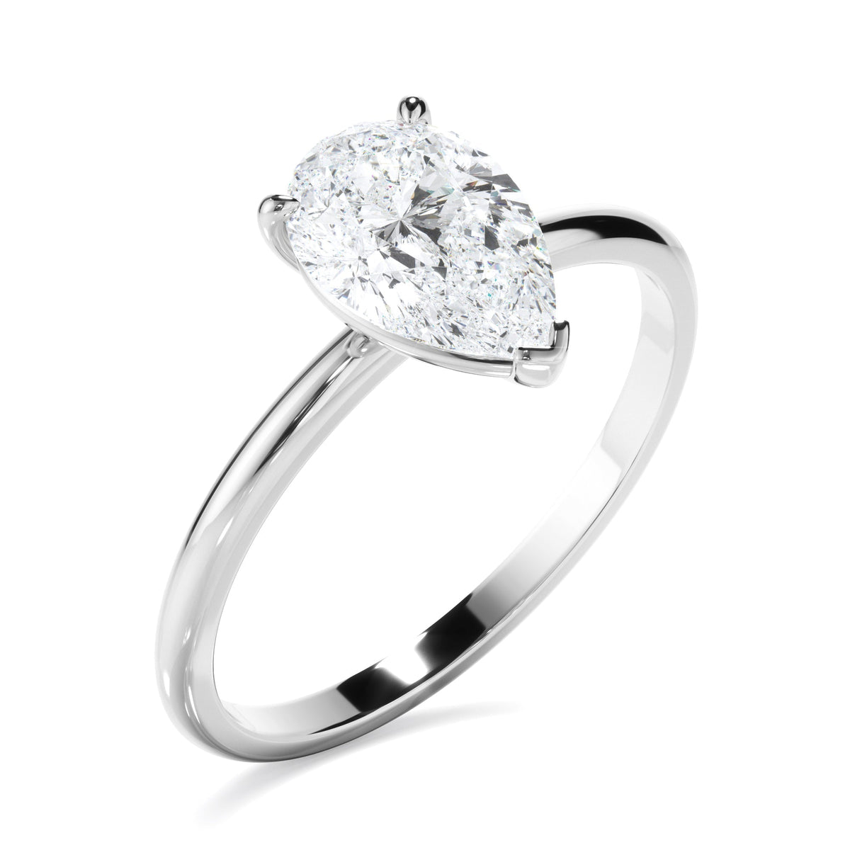 Pear cut diamond solitaire engagement ring - White gold