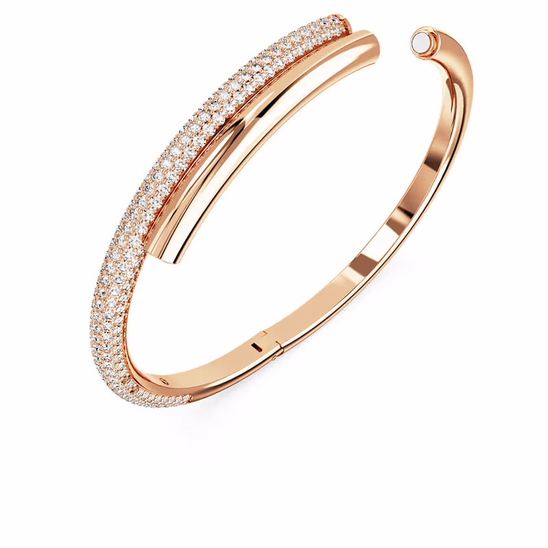 Dextera bangle Magnetic closure, White, Rose gold-tone plated