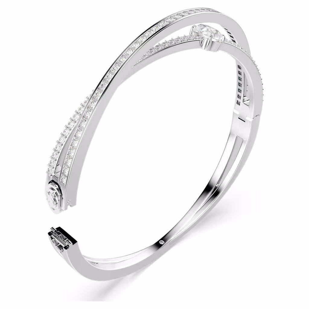Hyperbola bangle Mixed cuts, White, Rhodium plated 5691225