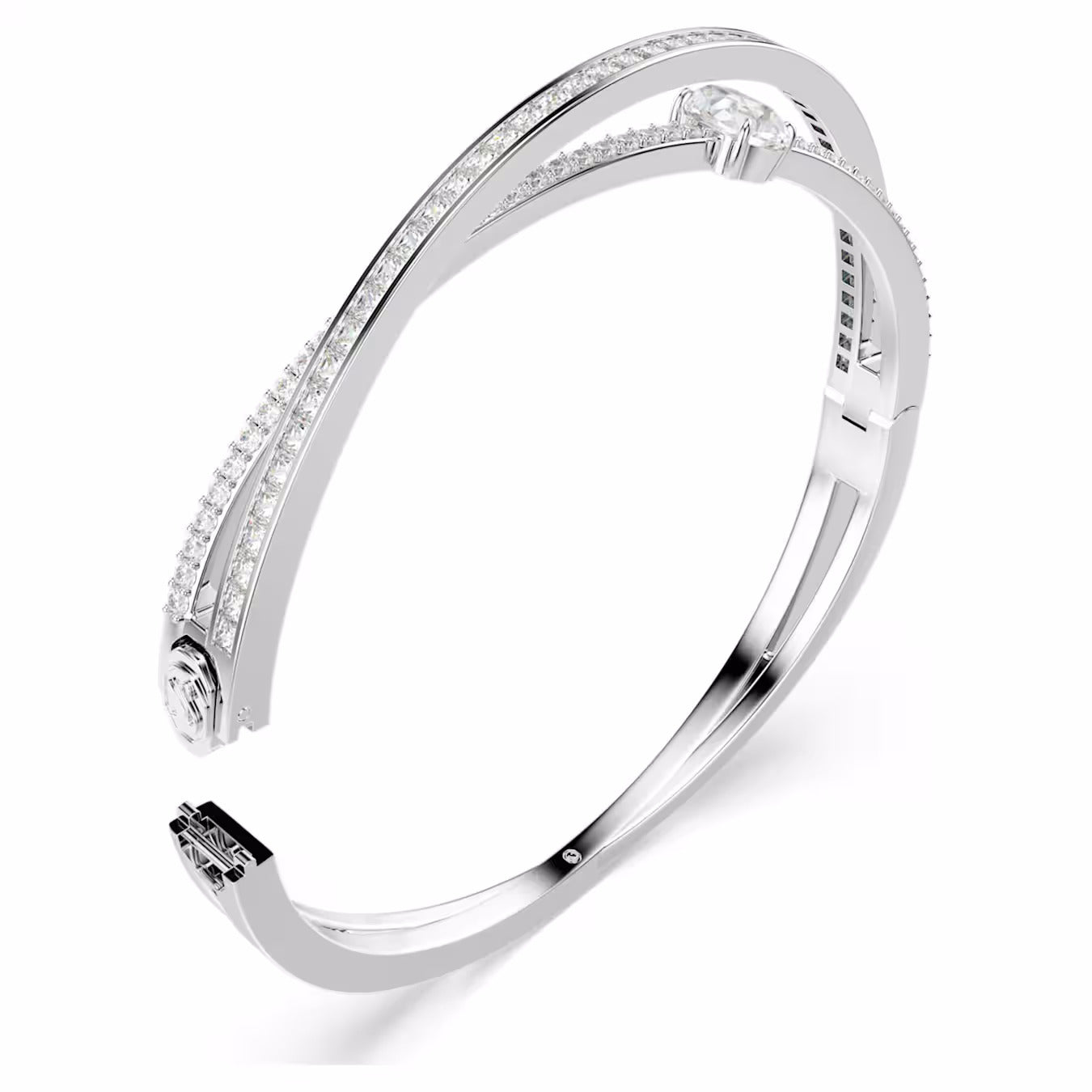 Hyperbola bangle Mixed cuts, White, Rhodium plated 5691225