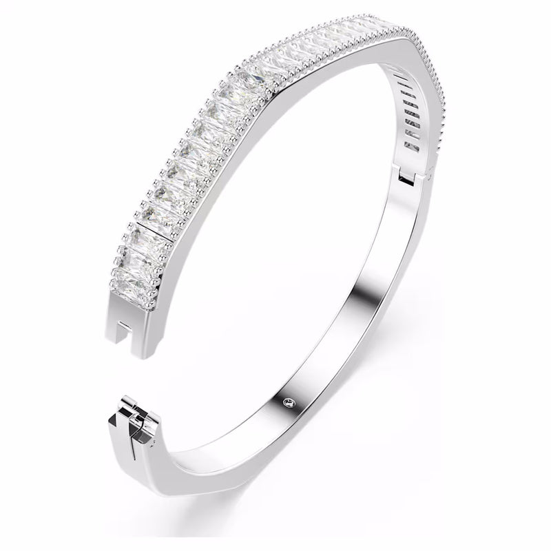 Matrix bangle Baguette cut, Octagon shape, White, Rhodium plated