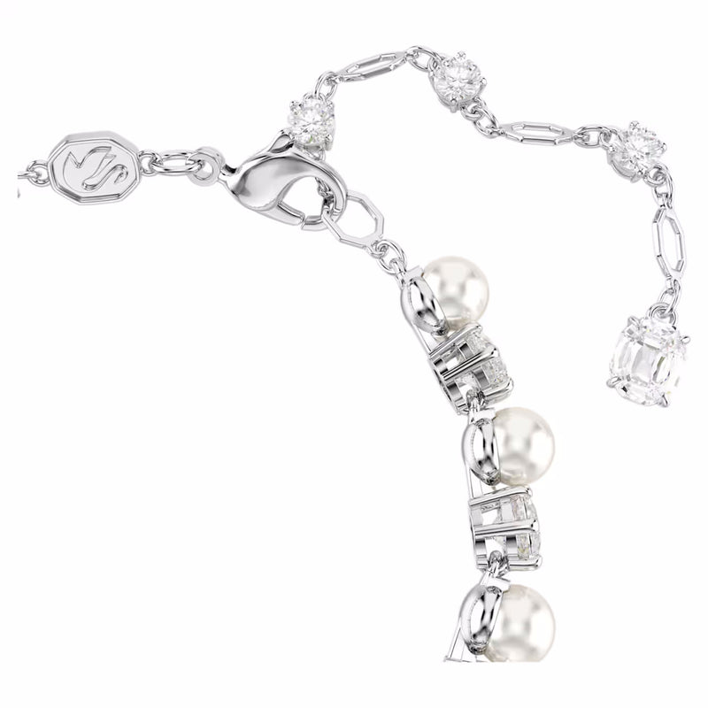 Matrix Tennis bracelet Crystal pearl, Round cut, White, Rhodium plated