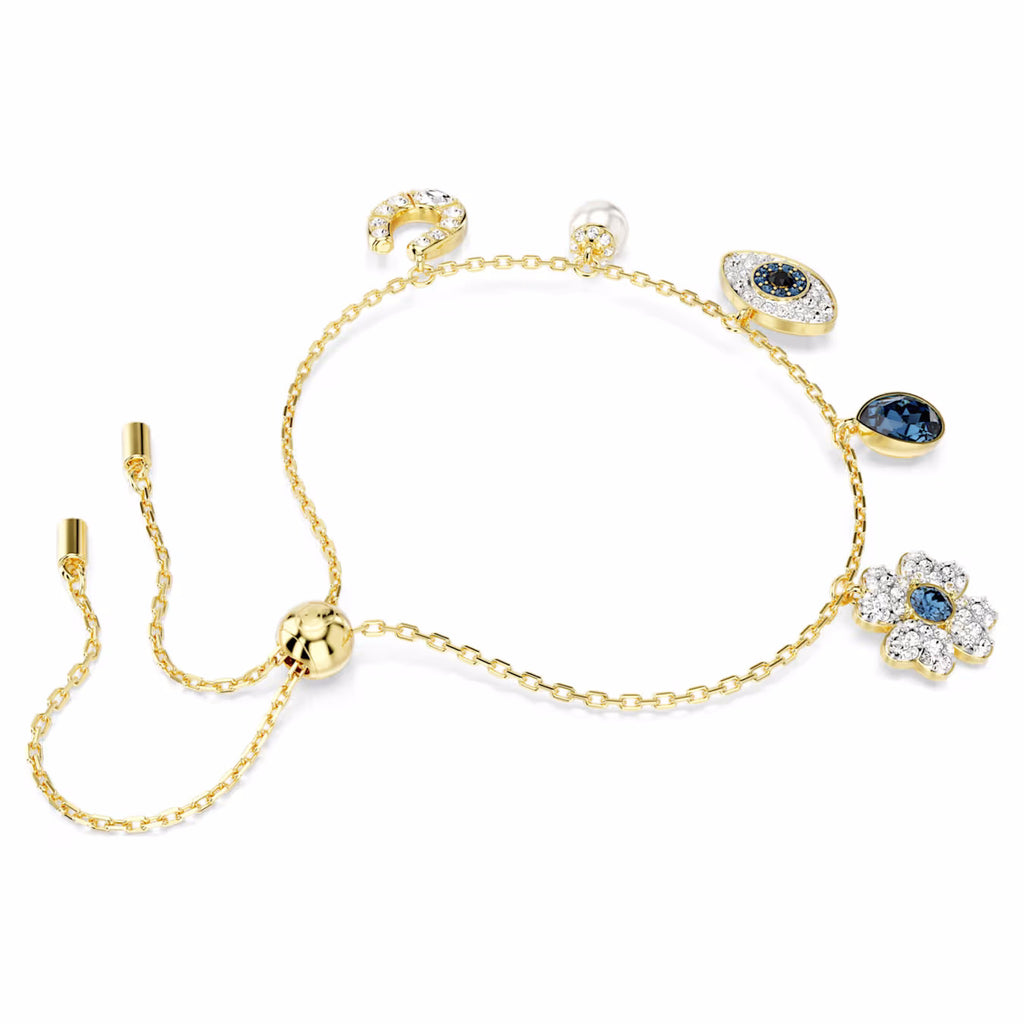 Symbolica bracelet Crystal pearl, Clover, evil eye and horseshoe, Blue, Gold-tone plated M 5692162