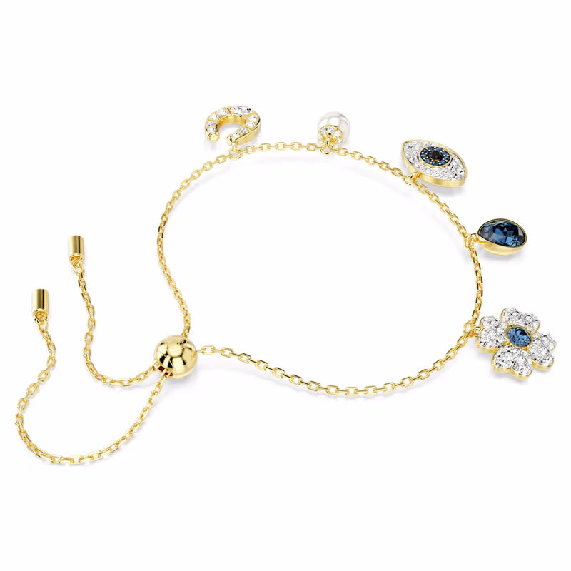 Symbolica bracelet Crystal pearl, Clover, evil eye and horseshoe, Blue, Gold-tone plated