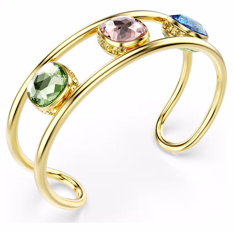 Chroma cuff Cushion cut, Multicoloured, Gold-tone plated