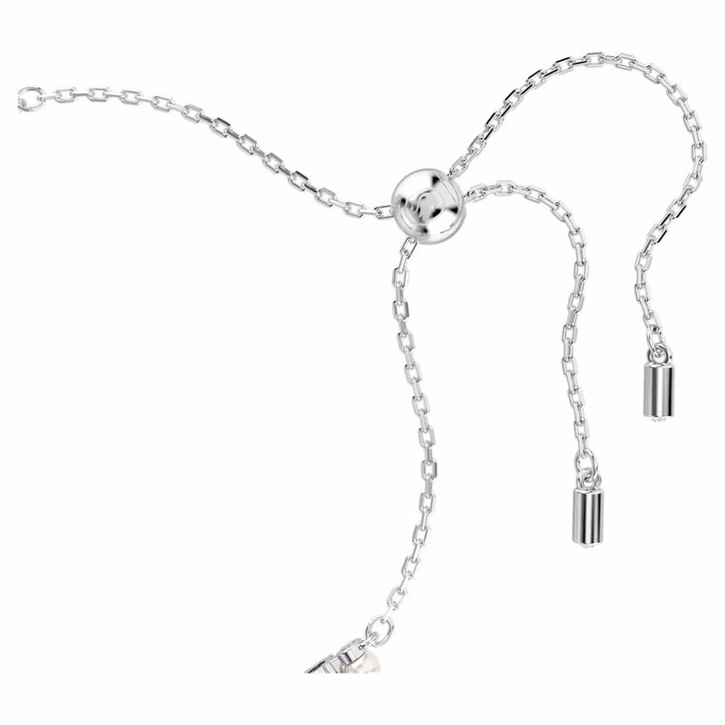 Matrix Tennis bracelet Crystal pearl, Round cut, White, Rhodium plated