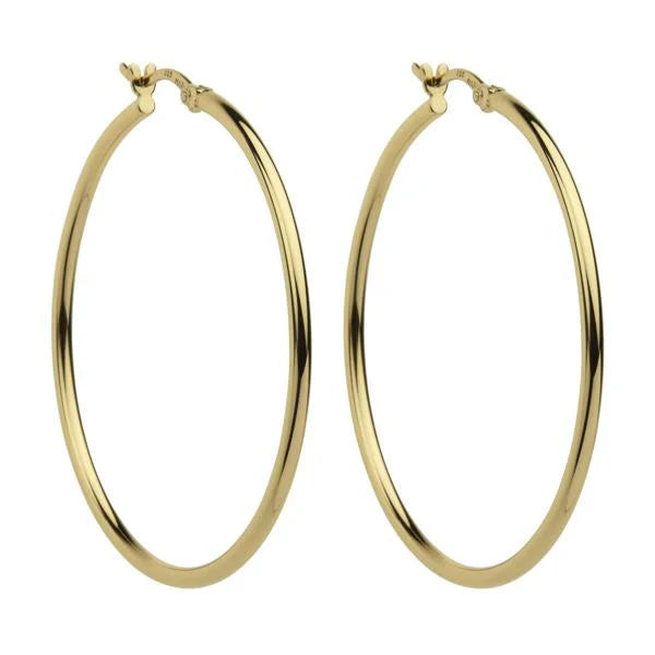 Simple Gold Tone Sterling Silver 45mm Hoop Earrings Yellow Gold Plated E5464