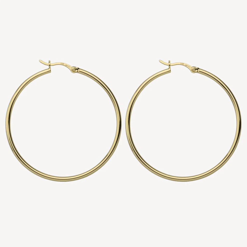 Simple Gold Tone Sterling Silver 45mm Hoop Earrings Yellow Gold Plated E5464