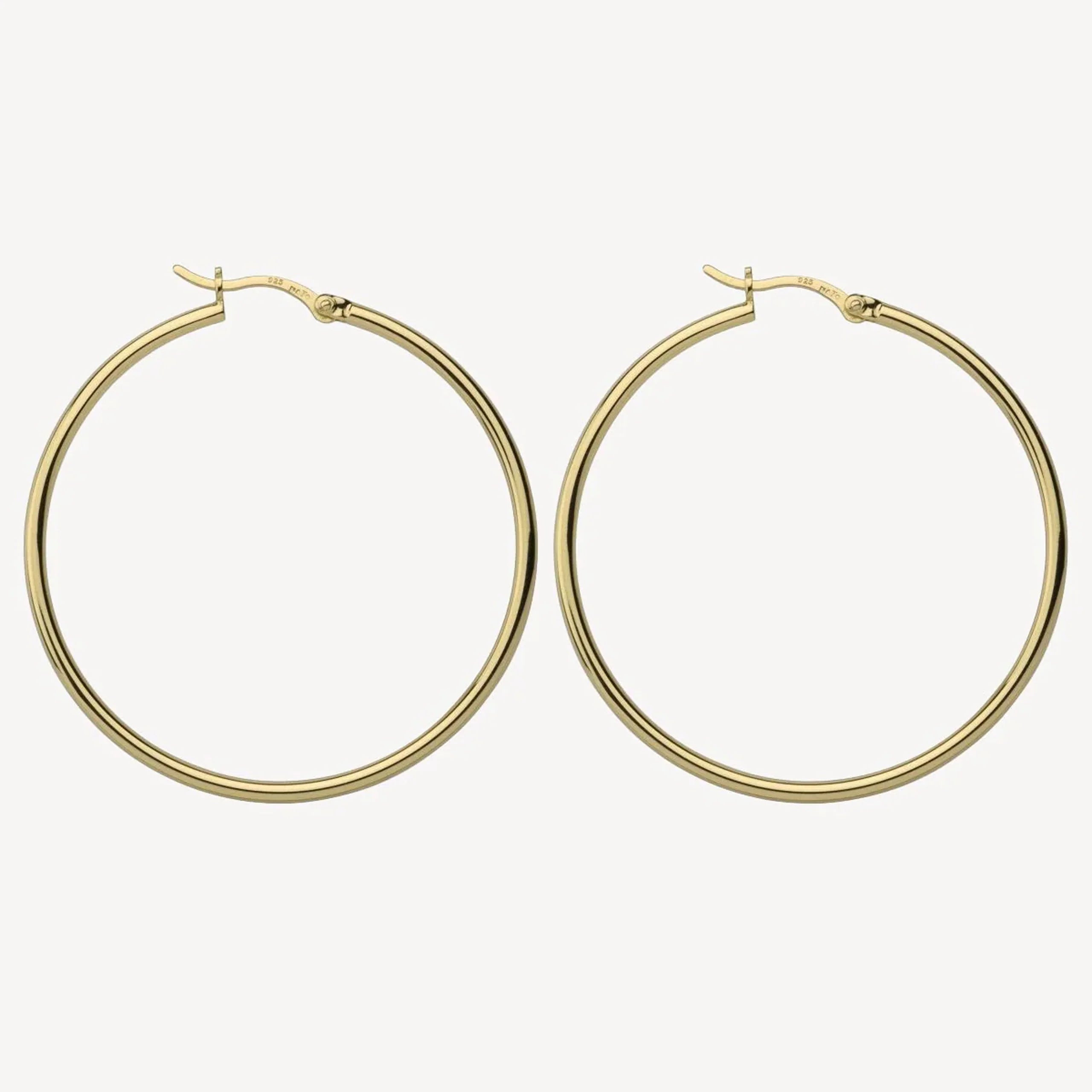 Simple Gold Tone Sterling Silver 45mm Hoop Earrings Yellow Gold Plated E5464