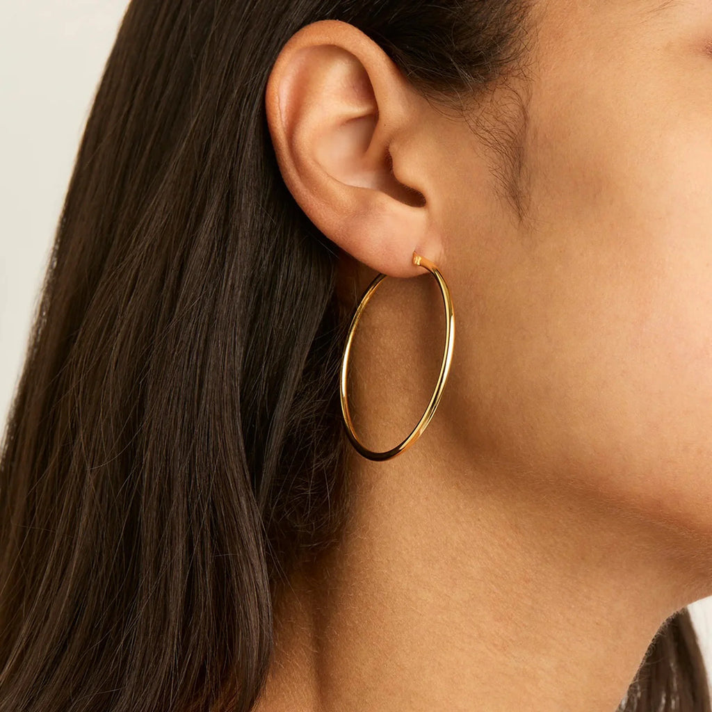 Simple Gold Tone Sterling Silver 45mm Hoop Earrings Yellow Gold Plated E5464