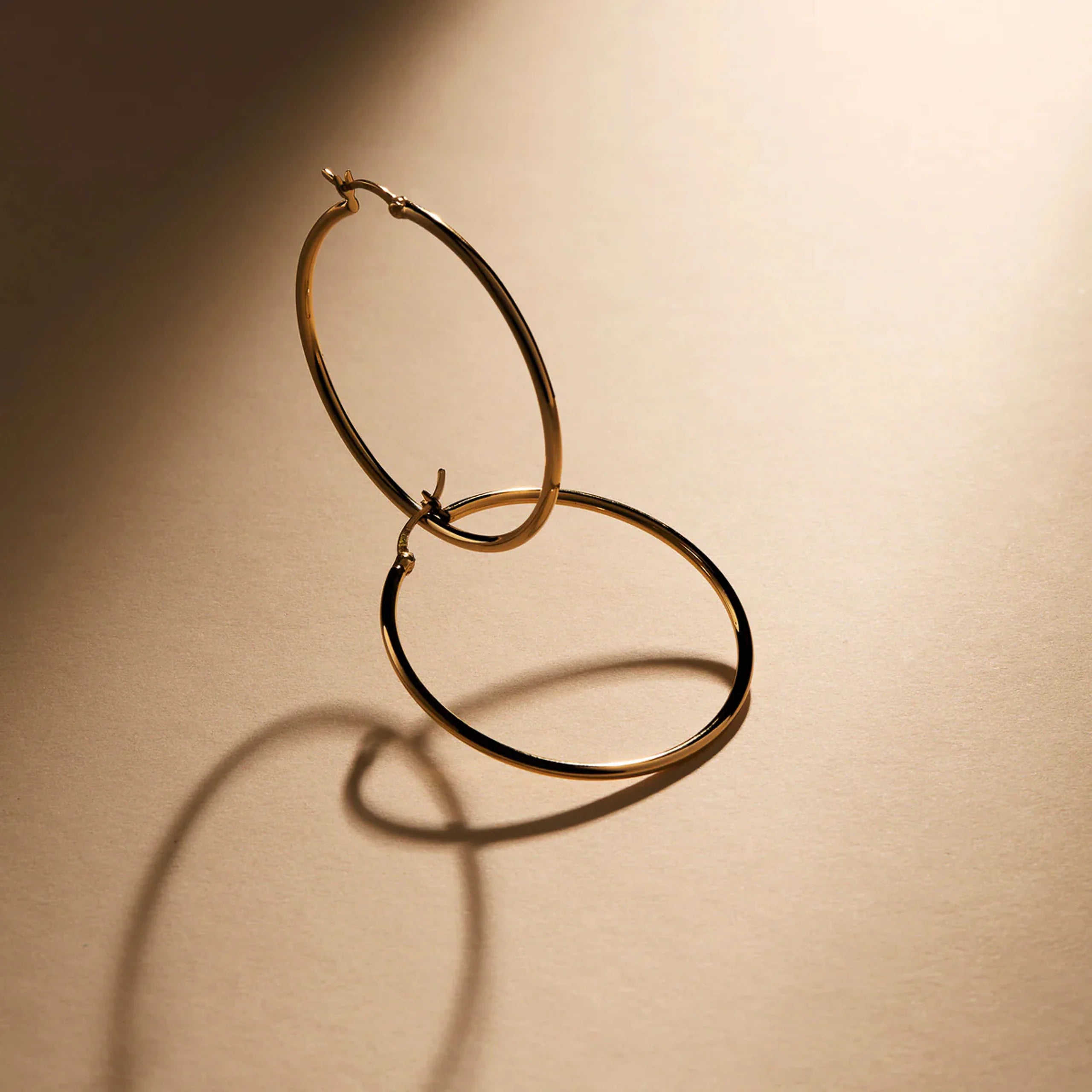Simple Gold Tone Sterling Silver 45mm Hoop Earrings Yellow Gold Plated E5464