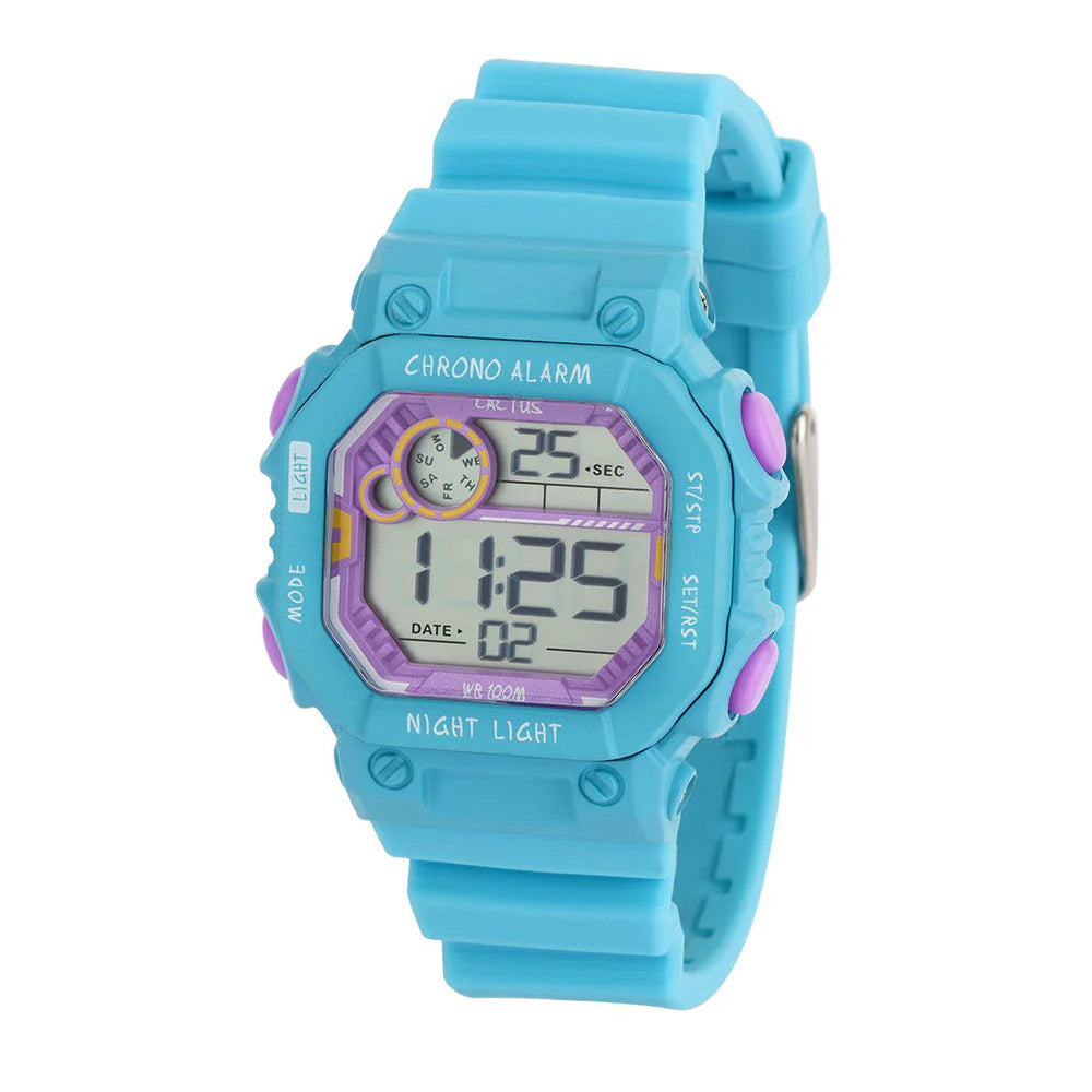 Cactus Fiesta Rectangle Aqua & Purple Digital Watch CAC-122-M04